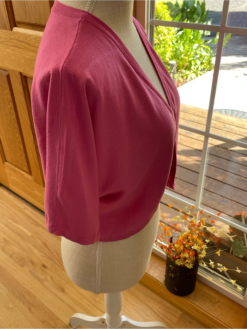 INC International Concepts Raspberry Pink Cropped Open-Front Cardigan - Picture 3 of 4